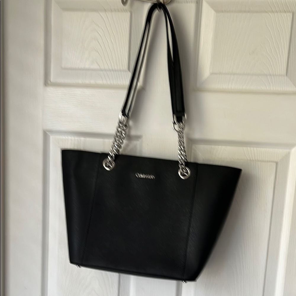 Calvin Klein Black Structured Tote with Chain Details